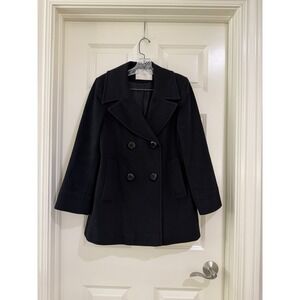 fleurette women black 100% wool coat size 6